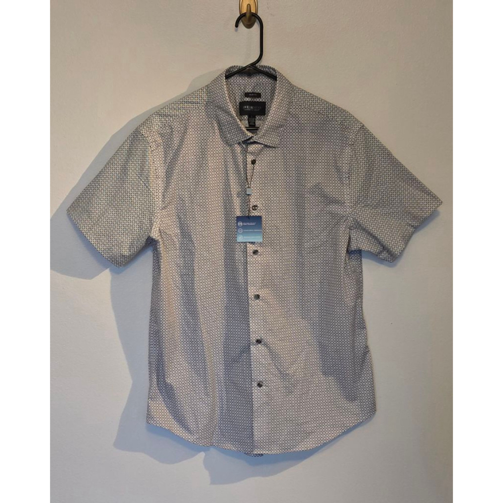 Men Awearness Kenneth Cole Button Down Shirt L White Blue
